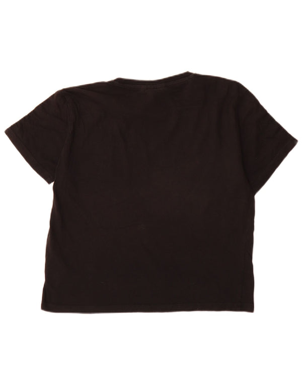 Fila Damen Grafik-T-Shirt-Oberteil UK 14 Mittelschwarze Colourblock-Baumwolle