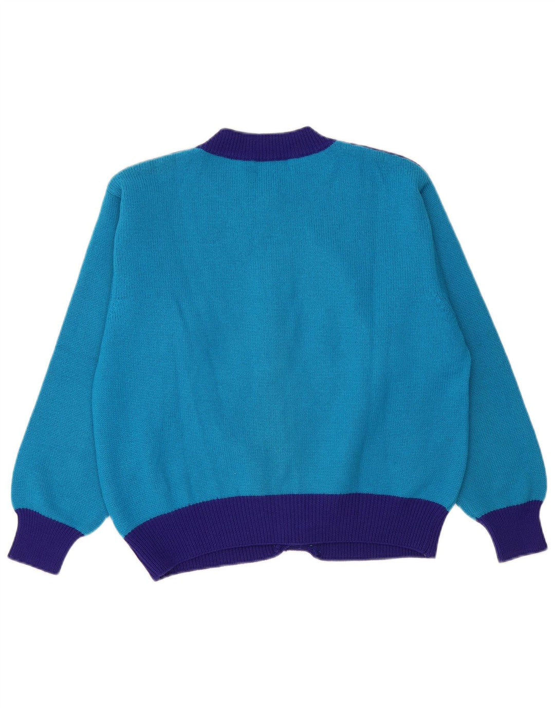 Benetton Damen Winter Crop Cardigan Pullover IT 48 XL Blaue Colourblock-Wolle