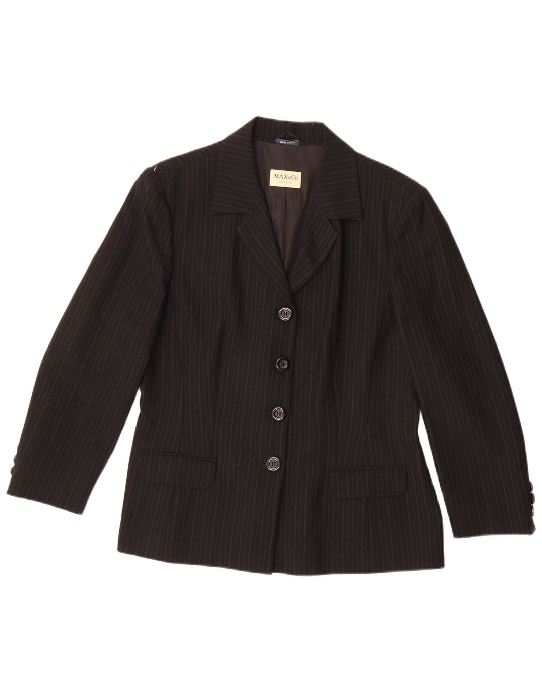 Max & Co. Damen-Blazerjacke mit 4 Knöpfen, Gr. 16, groß, schwarz gestreift, Wolle