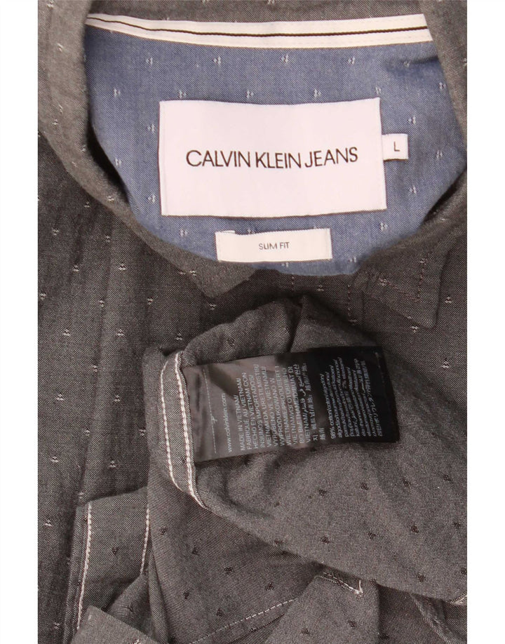 Calvin Klein Herren-Slim-Fit-Hemd, groß, grau gefleckte Baumwolle