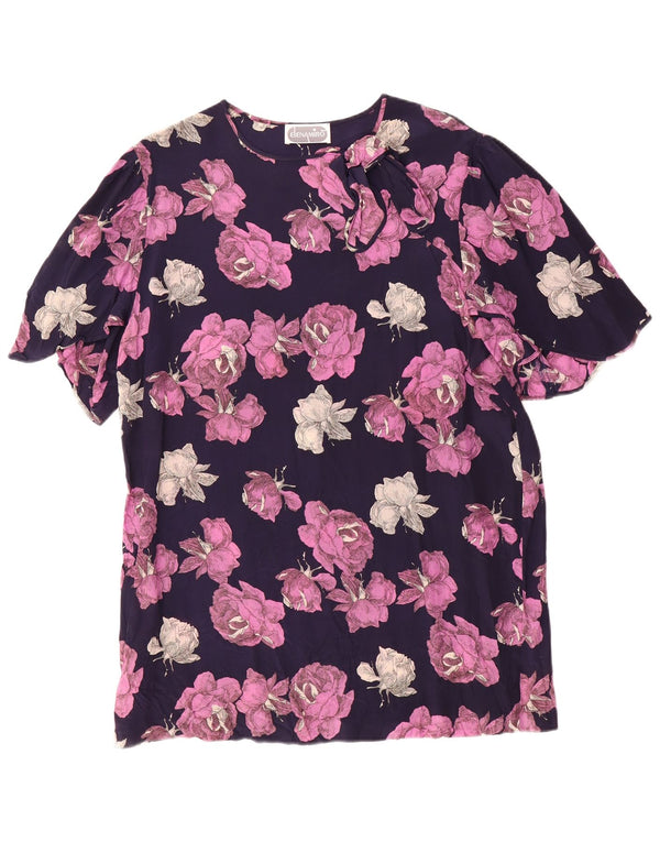 ELENA MIRO Damen Longline-Bluse mit Fliege, UK 20 2XL, Marineblau mit Blumenmuster
