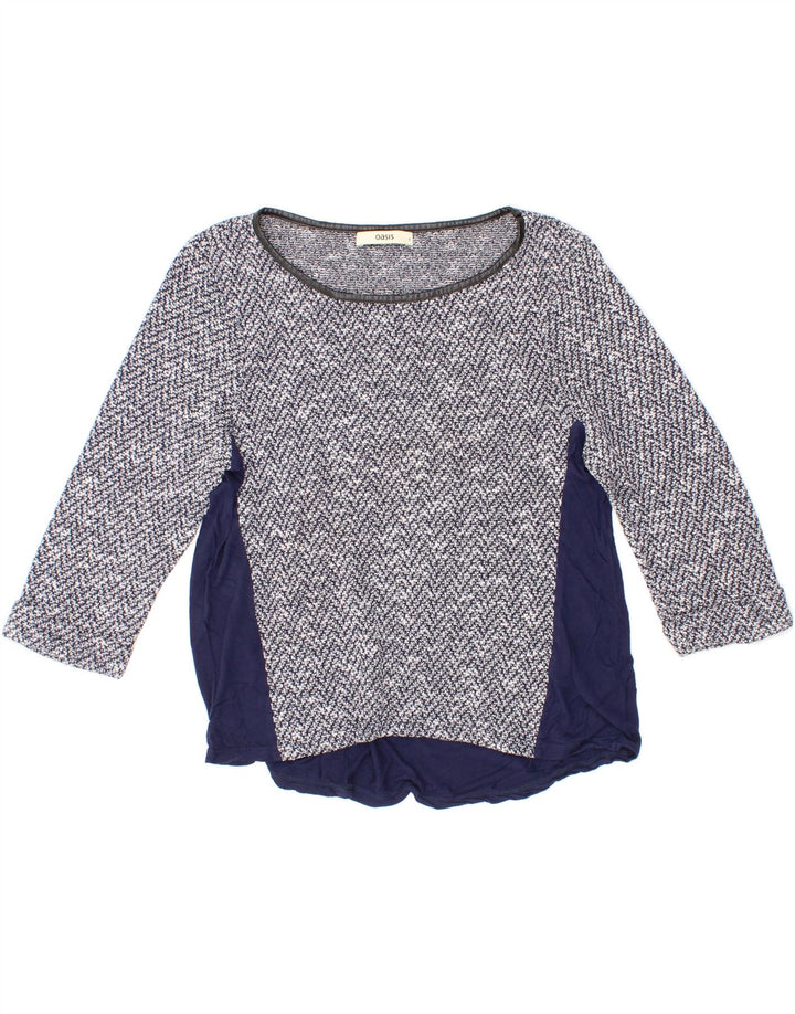 OASIS Womens Top 3/4 Sleeve UK 10 Small Navy Blue Colourblock Polyester Vintage Oasis and Second-Hand Oasis from Messina Hembry 