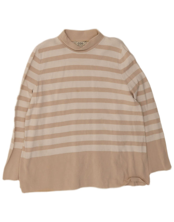 Cos Womens Oversized Top Long Sleeve UK 10 Small Beige Striped Cotton