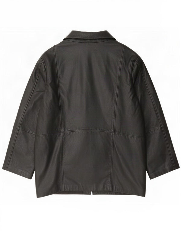 Vintage Damen 2 Knopf Leder Blazer Jacke UK 16 Large Schwarz