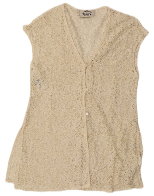 LA SIRENETTA Damen ärmellose Hemdbluse UK 14 Mittelweiße Viskose