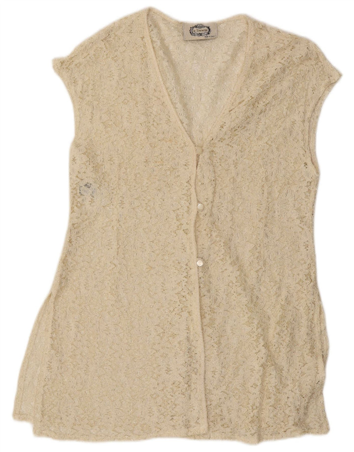 LA SIRENETTA Damen ärmellose Hemdbluse UK 14 Mittelweiße Viskose