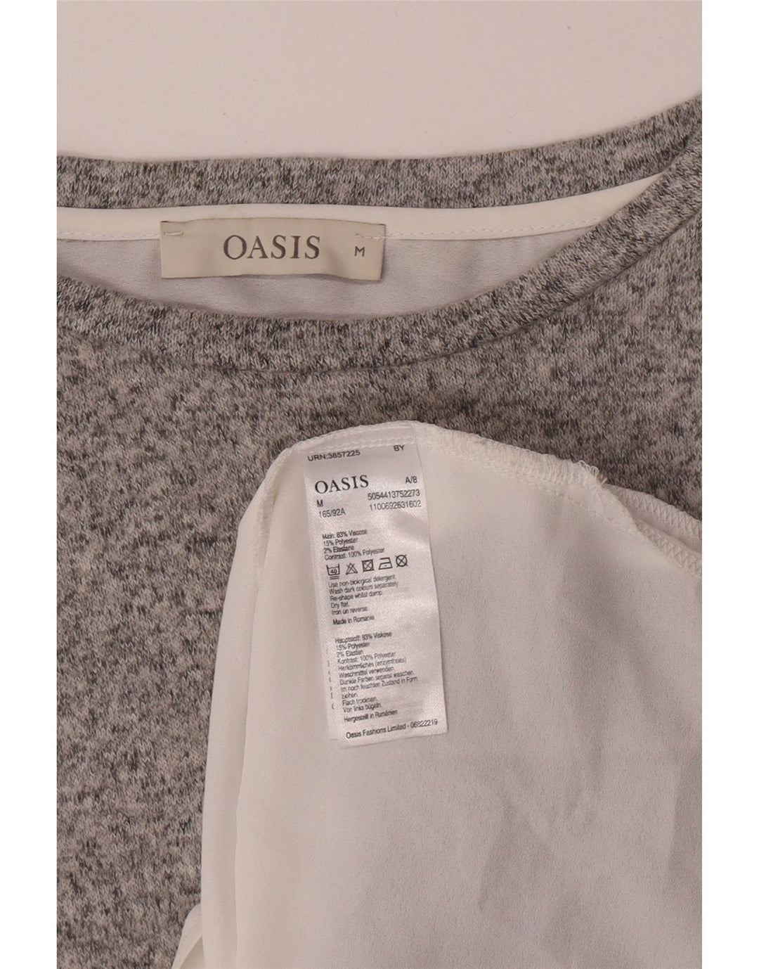 Oasis Damen Top Langarm UK 14 Mittelgraue Colourblock-Viskose
