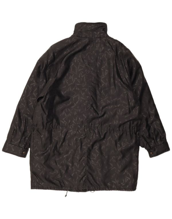 Vintage Damen Übergroßer Windjacke Mantel IT 42 Medium Schwarz Geometrisch