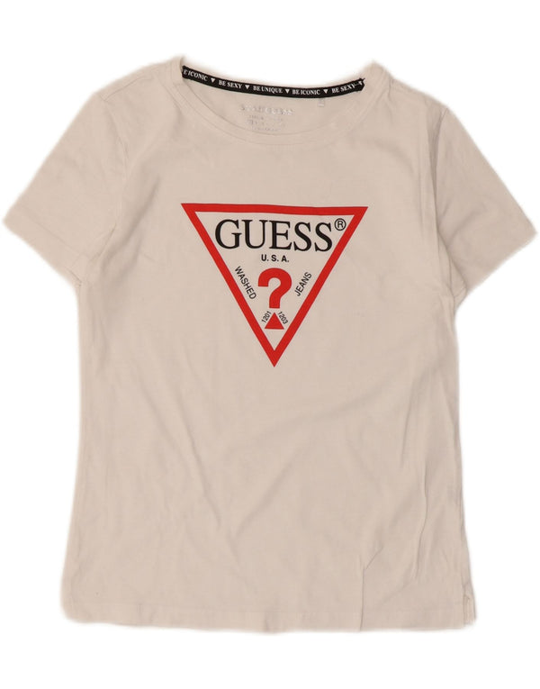 Guess Damen-T-Shirt mit Grafik, UK 6 XS, weiße Baumwolle