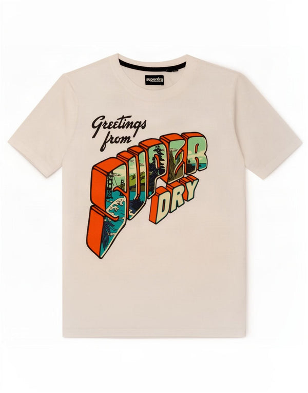 Superdry Damen Grafik-T-Shirt-Oberteil UK 12 Mittelweiße Baumwolle