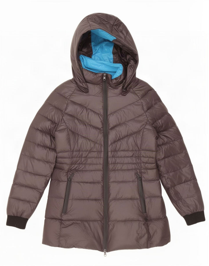 Byblos Wattierte Damenjacke mit Kapuze, UK 8, Small, graues Nylon