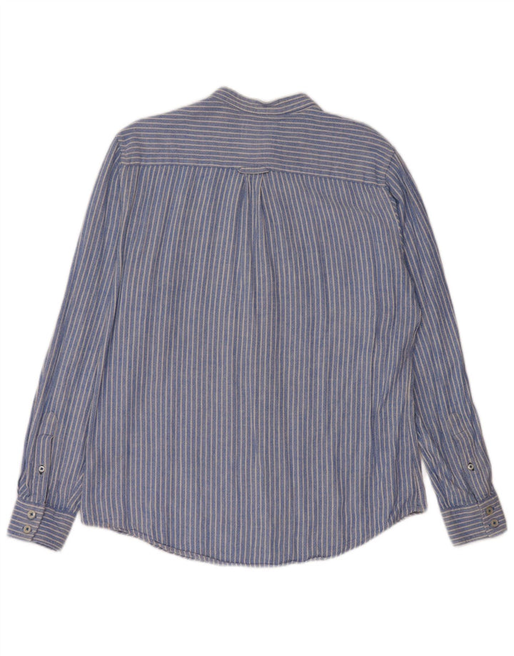 Crew Clothing Herrenhemd Mittelblaues Nadelstreifen-Leinen