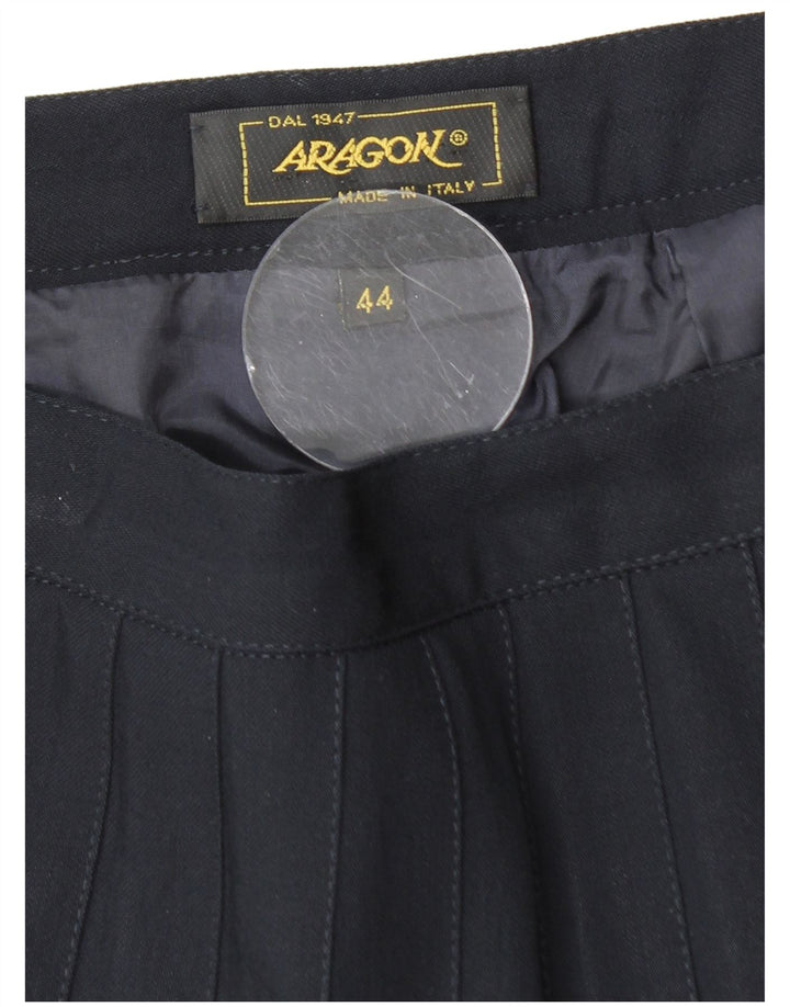 VINTAGE Damen Faltenrock IT 44 Medium W28 Marineblaue Schurwolle