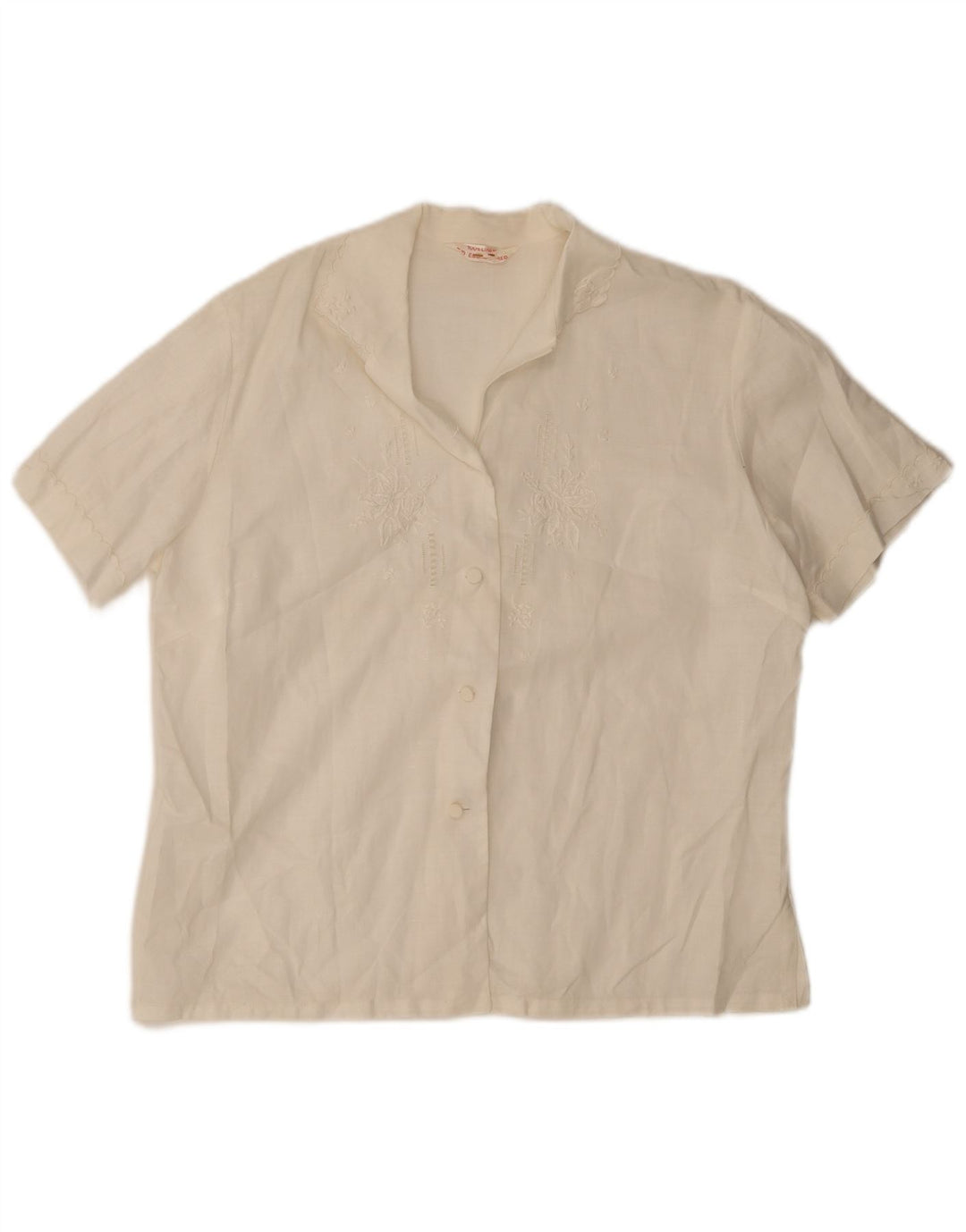 Vintage Damen Kurzarmshirt IT 42 Mittelweißes Blumenleinen