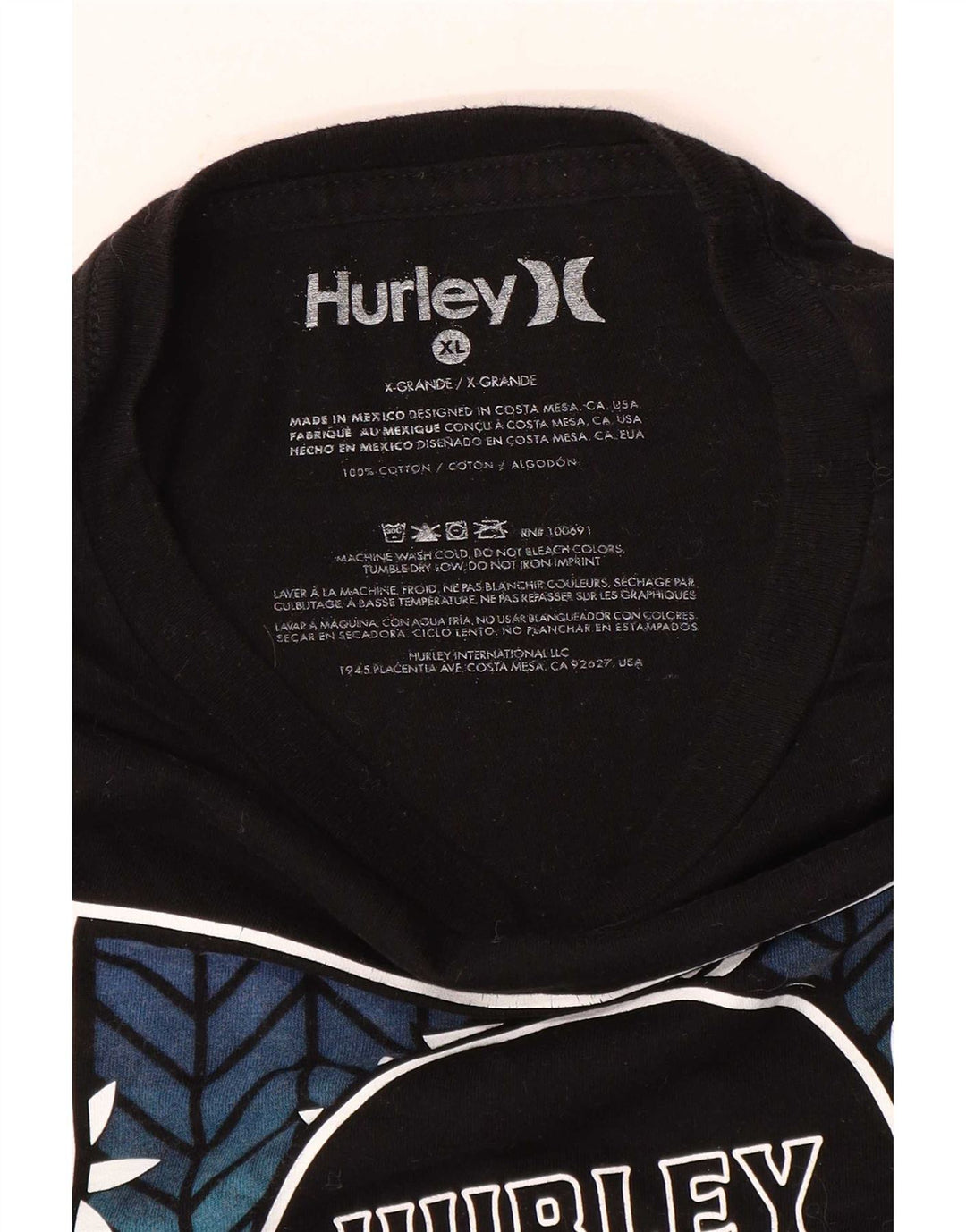 Hurley Herren Grafik-T-Shirt-Oberteil XL Schwarz