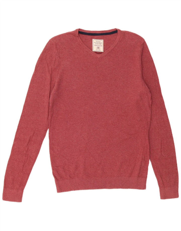 Fat Face Herren-Pullover mit V-Ausschnitt, Größe S, rote Baumwolle