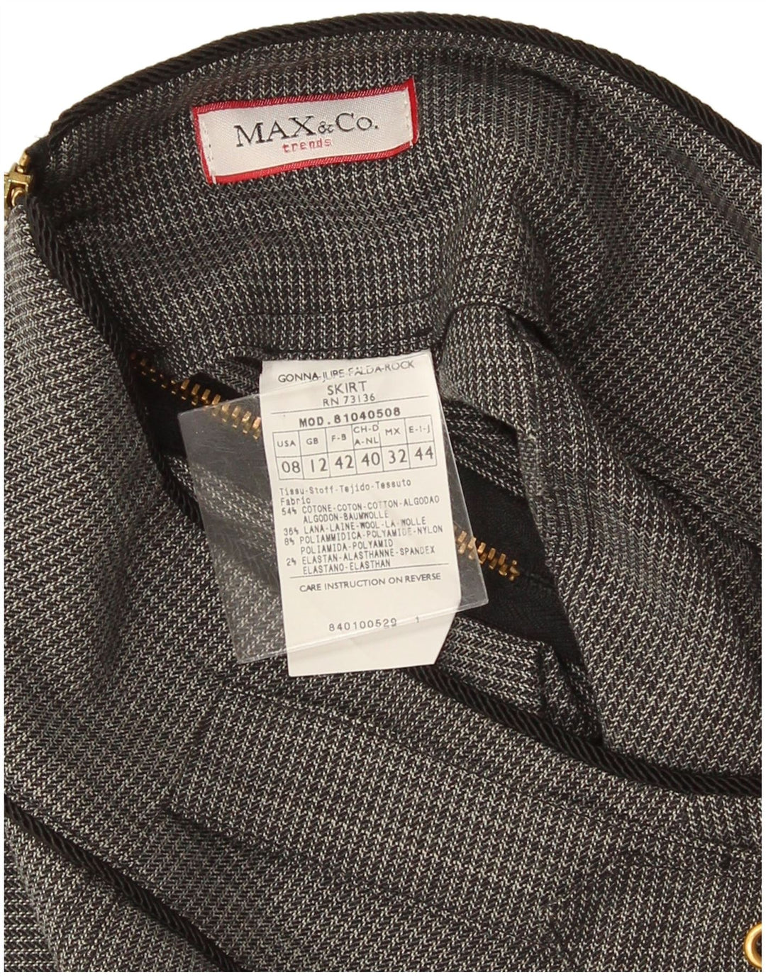 Max & Co. Gerader Damenrock UK 12 Medium W32 Graue Hahnentritt-Baumwolle