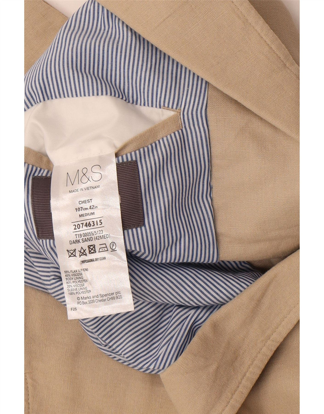 Marks & Spencer Herren-Blazer mit 2 Knöpfen, Gr. 42, Größe L, Beige, Leinen
