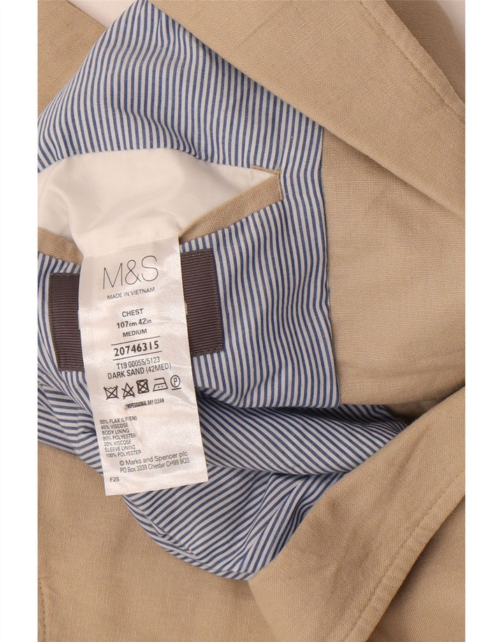 Marks & Spencer Herren-Blazer mit 2 Knöpfen, Gr. 42, Größe L, Beige, Leinen