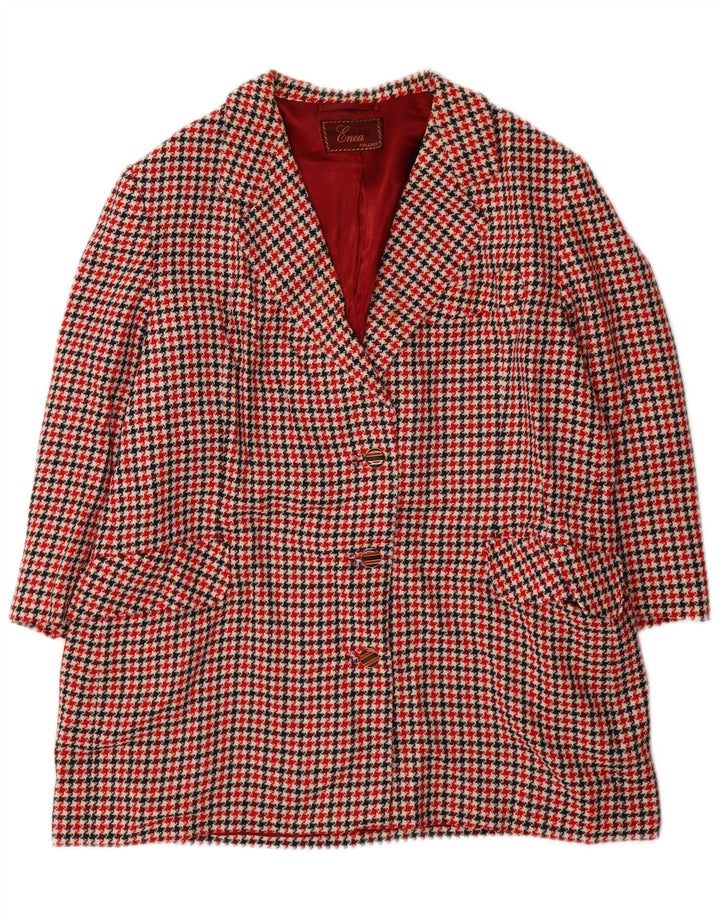 Vintage Damen 3/4 Ärmel Blazer Jacke UK 16 Großer roter Hahnentritt