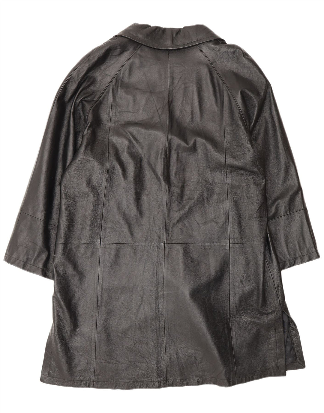 Vintage Damen Übergroßer Ledermantel IT 50 XL Schwarzes Leder