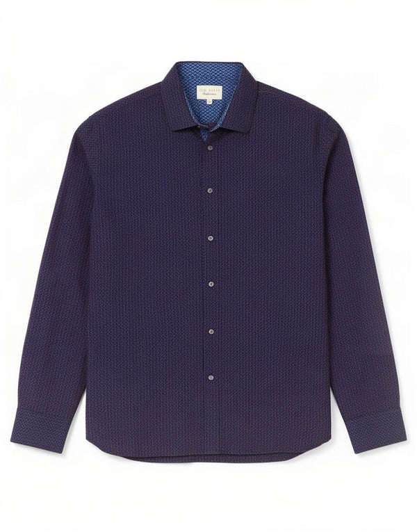 Ted Baker Herrenhemd, Größe 16, groß, marineblau, geometrische Baumwolle