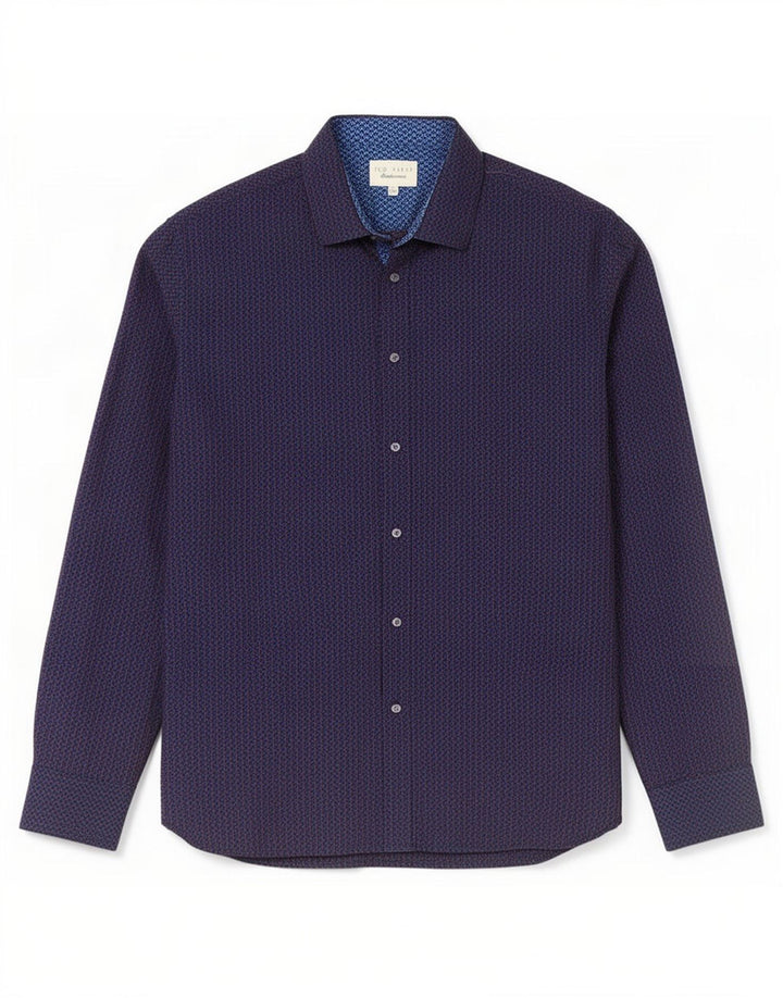 Ted Baker Herrenhemd, Größe 16, groß, marineblau, geometrische Baumwolle