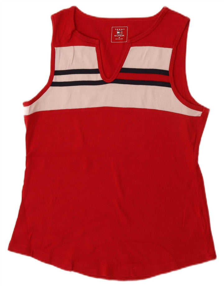 Tommy Hilfiger Damen-Trägershirt UK 12 Mittelrote Colourblock-Baumwolle