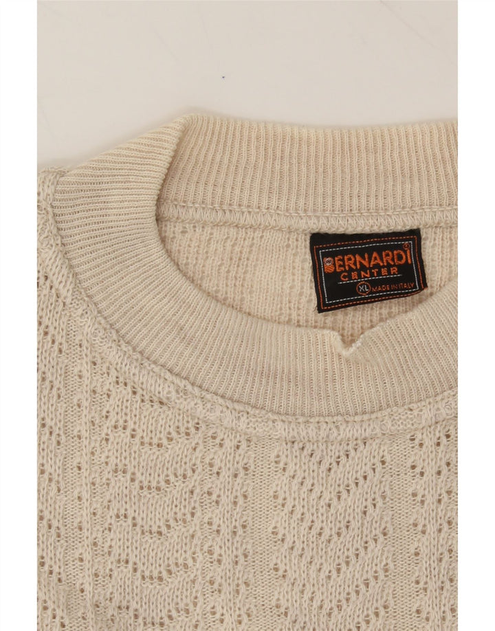 VINTAGE Mens Crew Neck Jumper Sweater XL Beige Argyle/Diamond Vintage Vintage and Second-Hand Vintage from Messina Hembry 