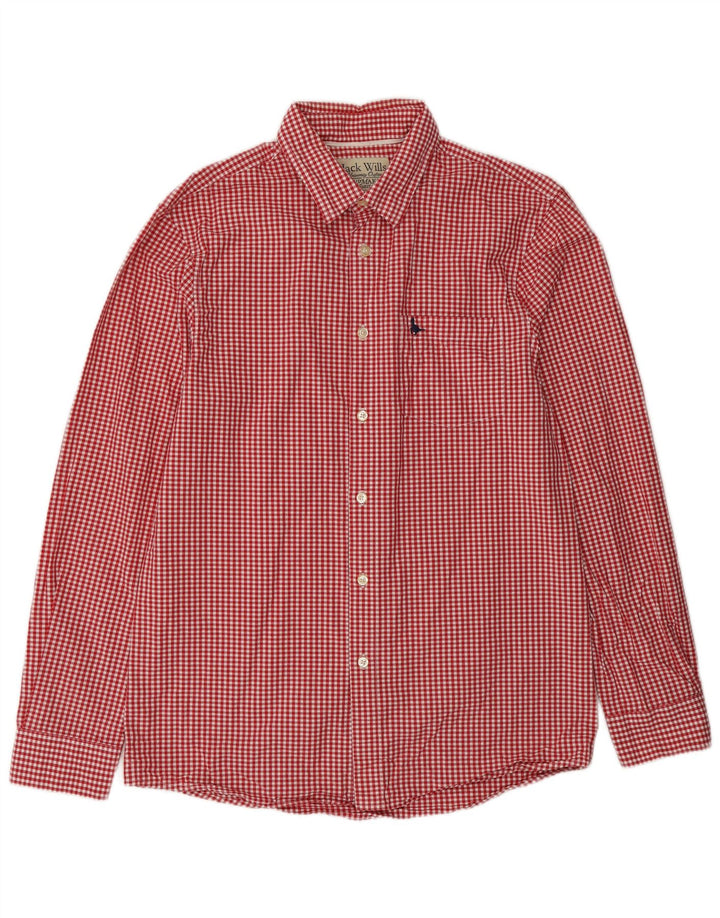 Jack Wills Herrenhemd aus mittelroter Gingham-Baumwolle