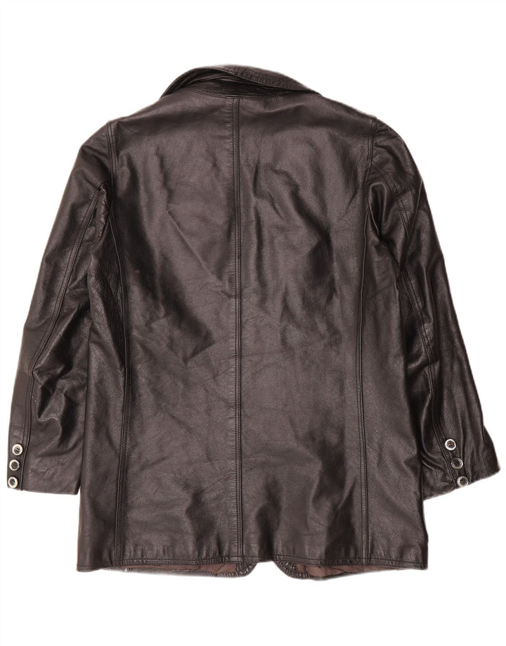 Vintage Damen 2 Knopf Leder Blazer Jacke UK 14 Large Schwarz