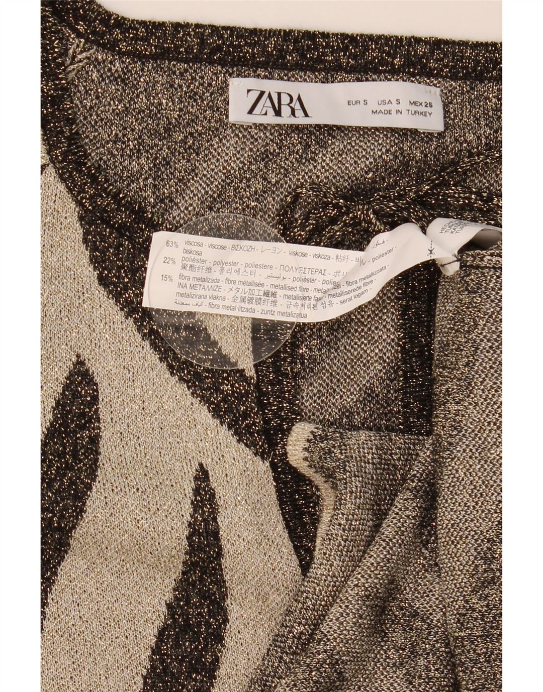 Übergroßes Tunika-Oberteil für Damen von Zara, UK 10, kleine braune Viskose mit Tiermuster