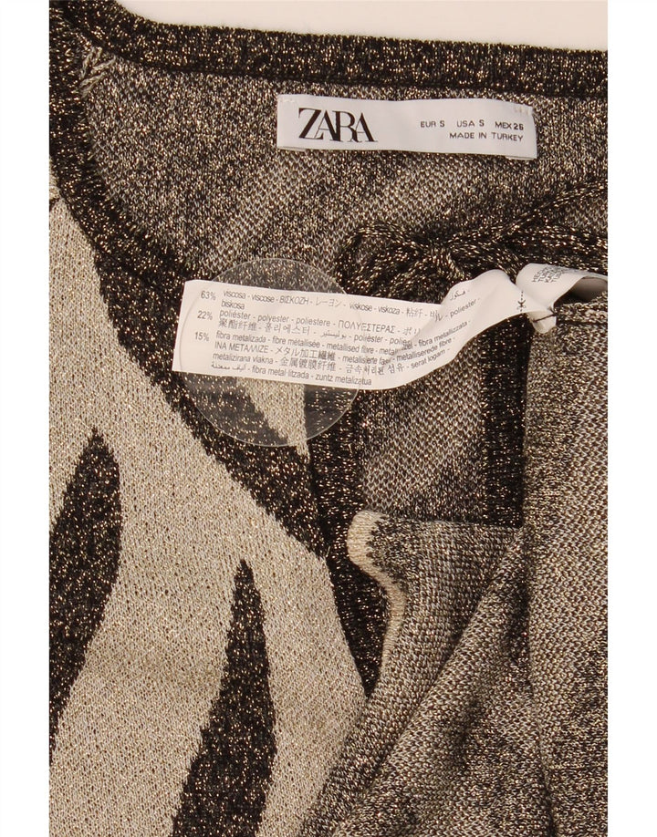 Übergroßes Tunika-Oberteil für Damen von Zara, UK 10, kleine braune Viskose mit Tiermuster