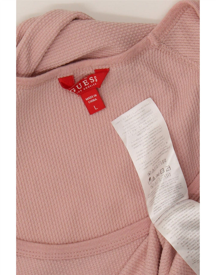 Guess Damen-Top mit Grafik, langärmlig, UK-Größe 44, Größe L, Rosa, Polyester