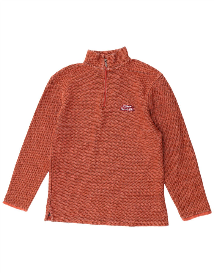 Weird Fish Herren-Sweatshirt mit Reißverschluss am Hals, mittelorange Baumwolle