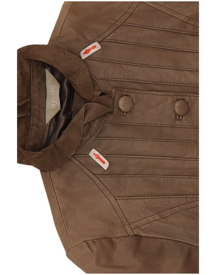 Vintage Damen Crop Lederjacke UK 10 Small Beige