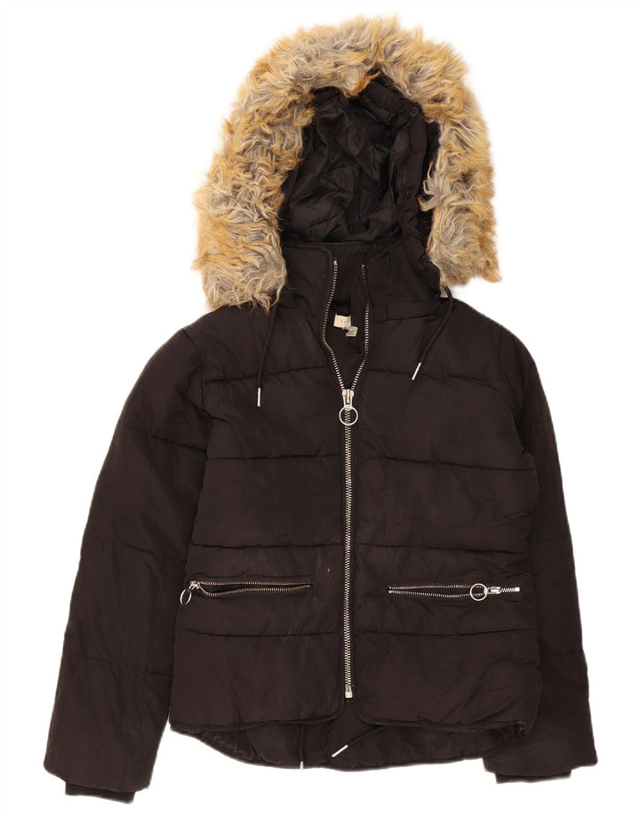 Topshop Damen-Kapuzen-Übergröße, wattierte Jacke, UK 4, XS, Schwarz, Polyester
