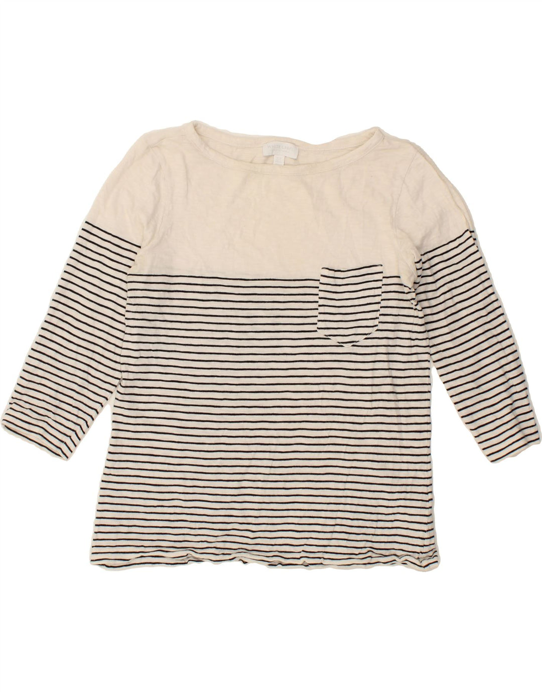 WHITE LABEL Womens Top 3/4 Sleeve UK 10 Small White Striped Cotton Vintage White Label and Second-Hand White Label from Messina Hembry 
