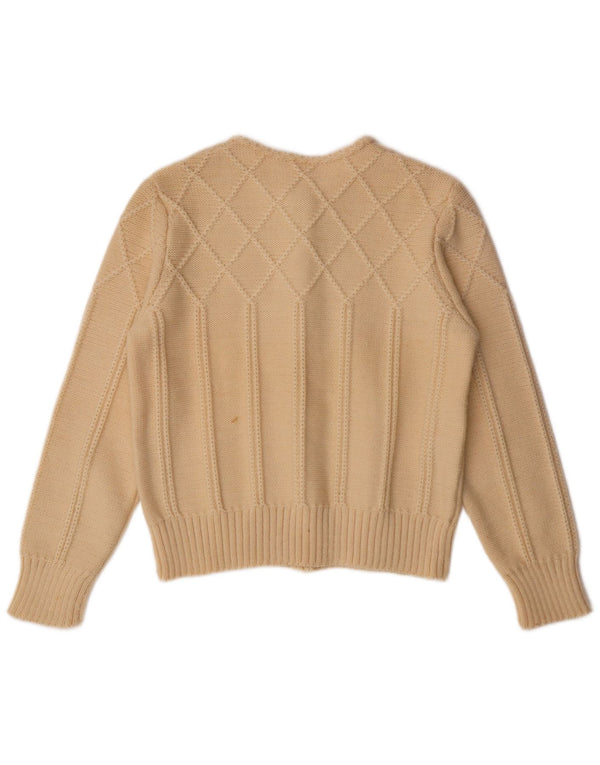 Vintage Damen Cardigan Pullover UK 12 Medium Off White Wolle