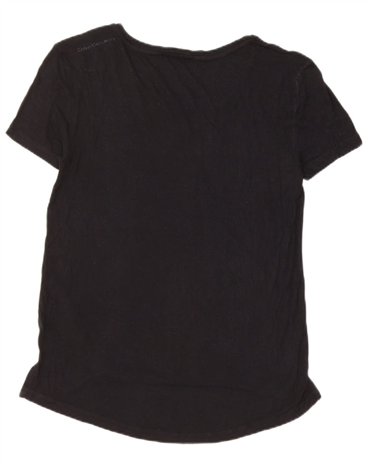 Calvin Klein Damen Grafik-T-Shirt Top UK 10 Small Schwarz Viskose