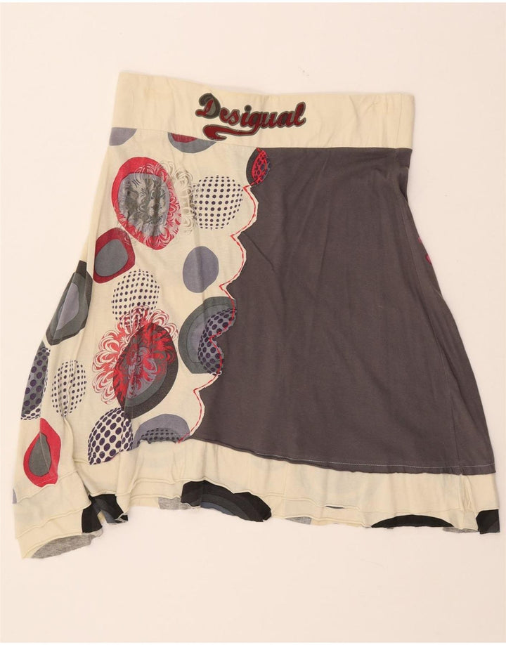 DESIGUAL Damen grafischer asymmetrischer Rock XL W32 Mehrfarbiges Blumenmuster