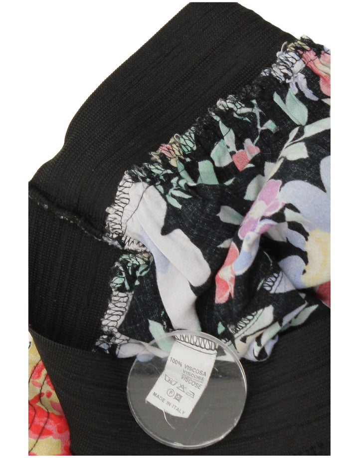 Vintage Damen Midirock W28 Mittelschwarz geblümte Viskose