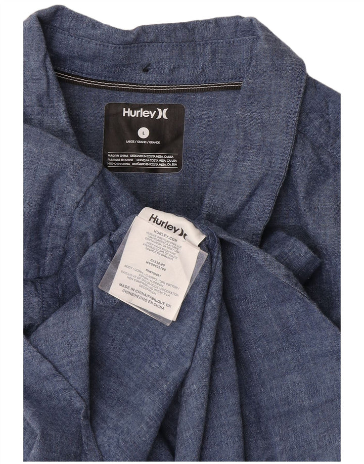 Hurley Herren-Kurzarmhemd, groß, aus blauer Baumwolle