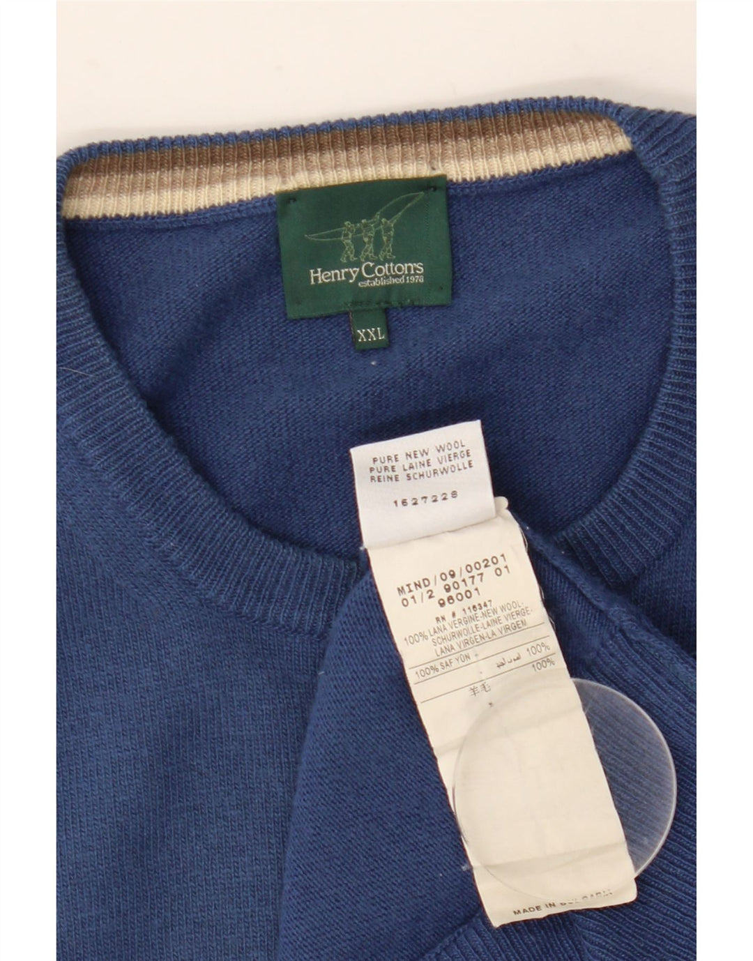 Henry Cottons Herren-Pullover mit Rundhalsausschnitt, 2XL, blaue Wolle