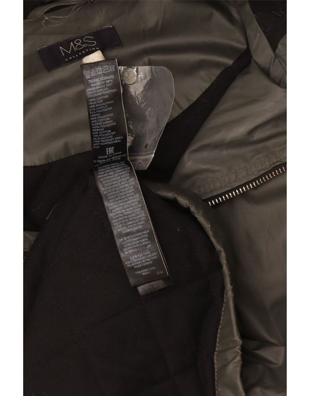 Marks & Spencer Damen Parka mit Kapuze, UK 14, Größe L, Grün, Baumwolle