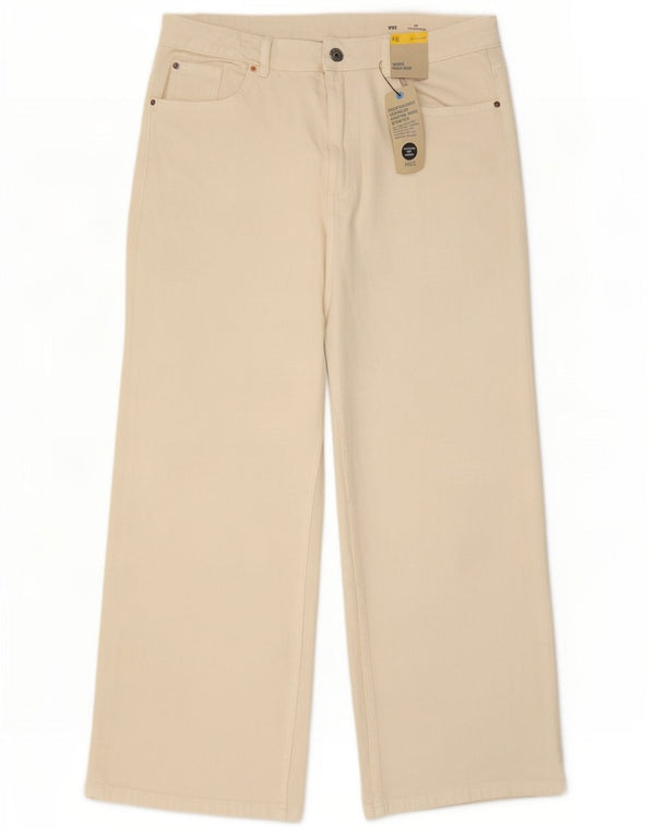 Marks & Spencer Damen High Rise Wide Leg Jeans UK 16 Large W34 L28 Beige