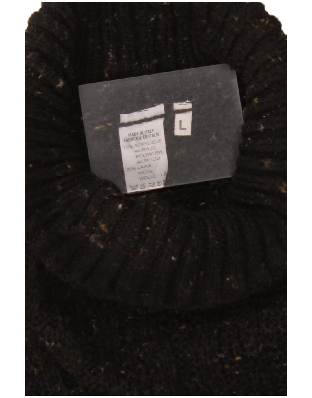 VINTAGE Rollkragenpullover für Herren, groß, schwarz geflecktes Acryl