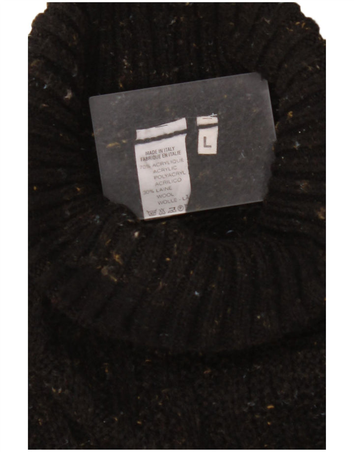 VINTAGE Rollkragenpullover für Herren, groß, schwarz geflecktes Acryl