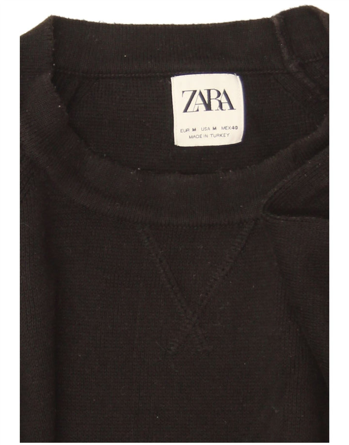Zara Damen-Pullover, übergroß, Rundhalsausschnitt, Gr. 14, mittelschwarz, Baumwolle