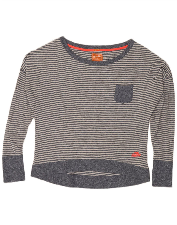 Superdry Damen-Blusenoberteil in Übergröße, UK 16, Größe L, blau gestreift, Baumwolle